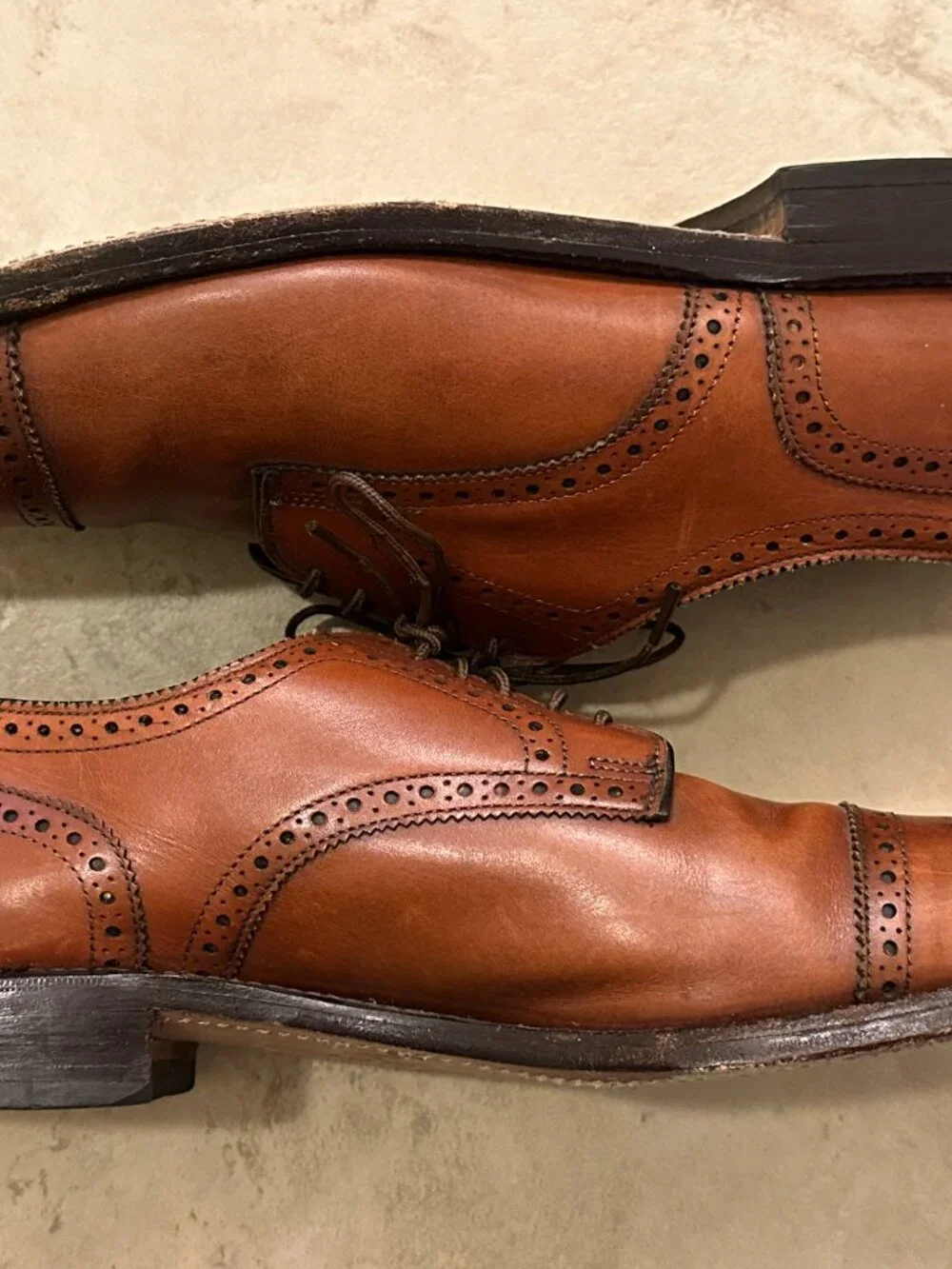 Allen Edmonds Sanford Walnut Tan Leather Cap Toe Brogue Derby Shoes Mens 11 C